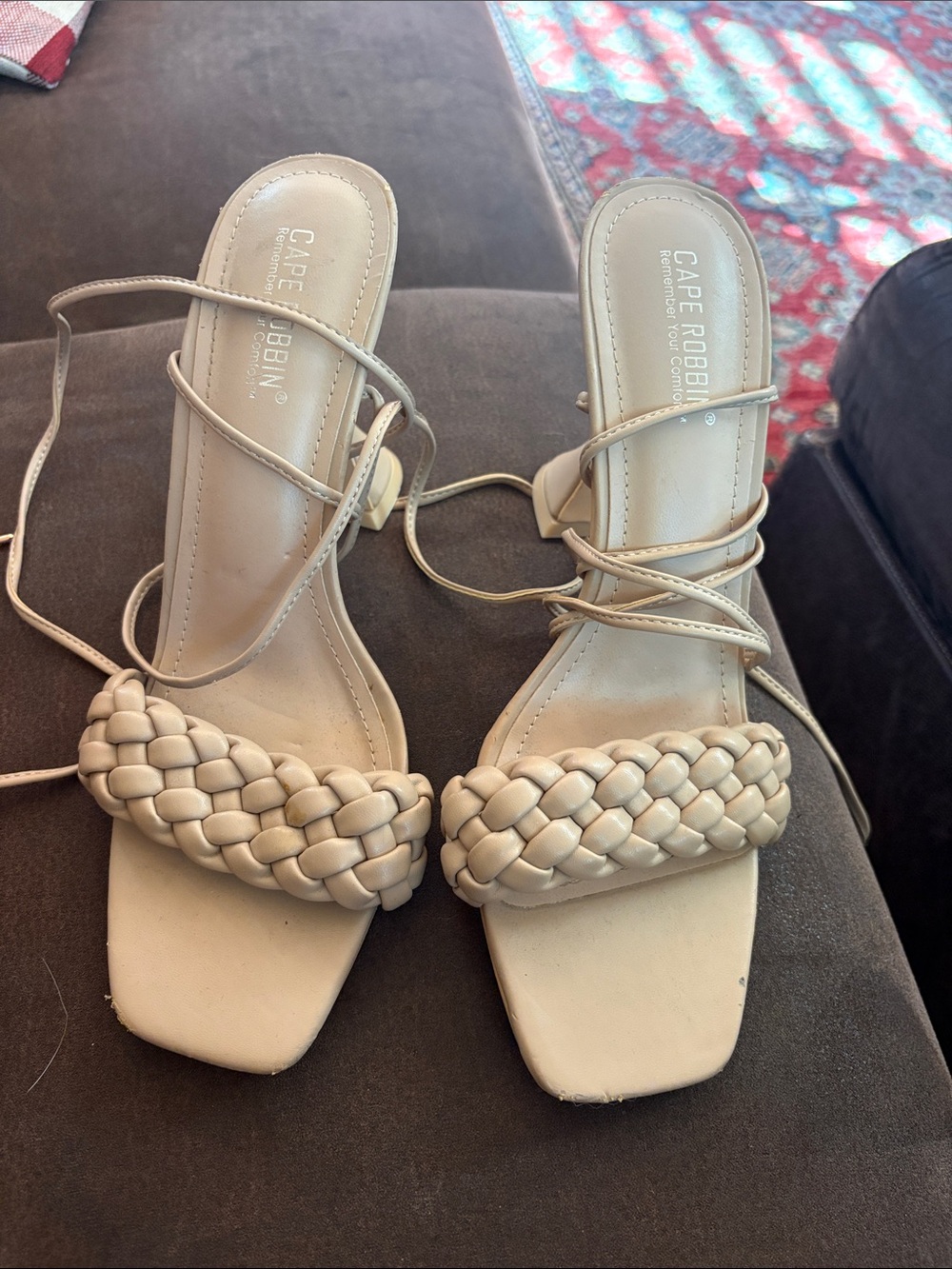 Cape Robbin Braided Lace-Up Heeled Sandals - Cream